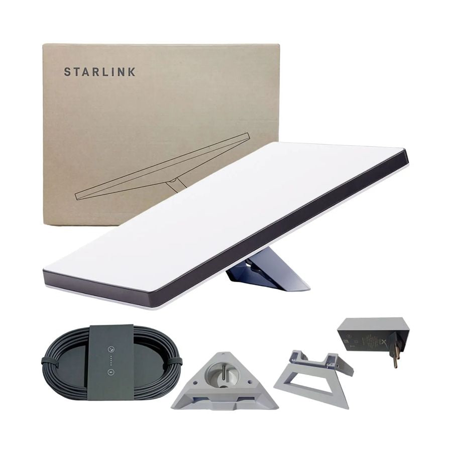 Kit Starlink com caixa, antena, cabo, suportes e fonte
